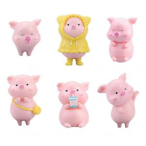 6 pcs rose en plastique mignon cochon bricolage artisanat résine cochon gâteau décoration fée jardin décoration décor de fête - Neuf