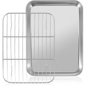 Loranka-Plaque &Agrave; P&acirc;tisserie Avec Grille 23.5 X 17.5 X 2.5 Cm, Rectangulaire Plaque De Cuisson En Acier Inoxydable, Mini Plaque De Cuisson Avec Grille Four Universelle Pour Cuisson, Friture Et Service - Neuf