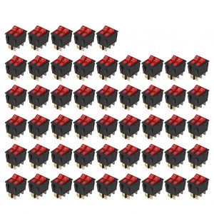 XYONG Interrupteur electronique a bascule pour bateau, 50 pieces, 6 broches, 2 positions, 2 niveaux, avec voyant lumineux, 125 V/250 V, KCD3, rouge - Neuf