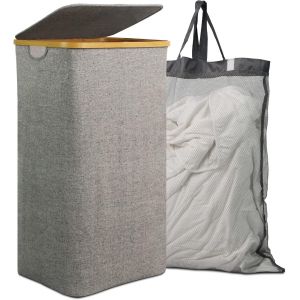 CHECARZHN--NO1-Panier A Linge Sale | 103 L | Corbeille A Linge | Panier A Linge Bambou | Panier A Linge Sale Avec Courcecle | Corbeille A Linge Pliable | Rangement Linge Sale | Manne A Linge |Corbeille Nat - Neuf