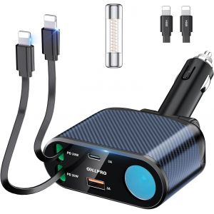 CMJAAGUR-5 En 1 Chargeur De Voiture Retractable, 168W Multi Pr Adaptateur Allume Cigare Usb C, 5 Ports Dual Cable Rapide Charge Pd 3.0 Allume, Compatible Avec Iphone,Samsung, Xiaomi, Gps, Ta[M332] - Neuf