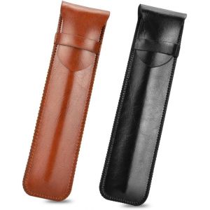 Lot de 2 porte-stylos en cuir synthétique, étuis portables classiques pour stylos-plume, stylos à bille et stylets (marron et noir) - Neuf