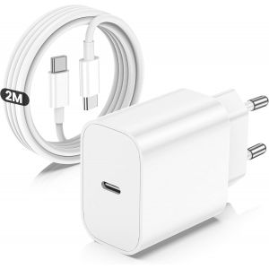 JGD-Chargeur Base iPhone 17 16 15 avec c&acirc;ble de Fast Charge,20W Chargeur Bloc Rapide USB C avec Cable 2m USB C to C pour Apple iPhone 17/16e/16 Pro Max/15/Plus/Pro/Max,iPad Pro/Mini/Air - Neuf