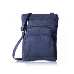 Sac bandouli&egrave;re en cuir v&eacute;ritable avec bandouli&egrave;re ajustable et emplacements pour cartes de cr&eacute;dit - Bleu marine - Neuf