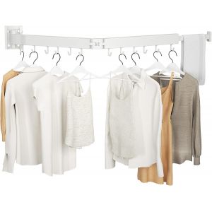 KGABERY-Étendoir À Linge Pliable À 2 Volets,Support Mural,Sans Perçage,Pliable Et Durable,Gain De Place Pour Buanderie,Balcon,Salle De Bain,Terrasse,Dortoir,Appartement,Blanc - Neuf