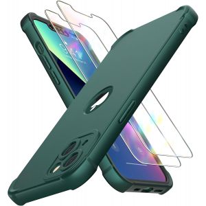 Brs-Coque Pour Iphone 13 Mini + 2 Pièces Verre Trempé Protection Écran, 2 En 1 Antichoc Souple Silicone Tpu Arrière Rigide Pc Avant Housse De Protection Pour Iphone 13 Mini 5,4"" Vert - Neuf