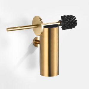 Brosse de Toilette avec Support pour Salle de Bain-Support de Brosse de Toilette-Brosse de NettoMurale-Or brossé - Neuf