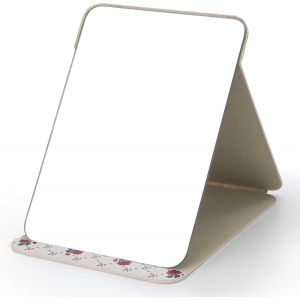 Miroir Maquillage Pliable, Miroir Coiffeuse Sur Pied, Miroirs De Table Portable, Miroir Voyage, Miroir De Maquillage En Cuir Pu, Super Hd Miroir Réglage Multi-Angle - 16x12cm (Blanc) - Neuf