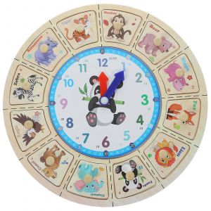 Horloge animali&egrave;re en bois, jouet &eacute;ducatif pour l'&eacute;ducation pr&eacute;coce, interaction parent-enfant, mat&eacute;riau en bois durable, 28 x 28 x 2 cm, 1 pi&egrave;ce - Neuf