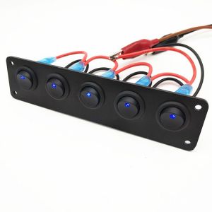 Panneau d'interrupteurs à bascule 5 positions 3 broches 20 A étanche marche/arrêt 12 V vert pour voitures, camions, bateaux - Neuf