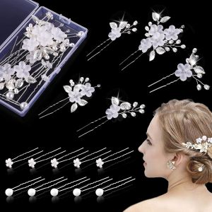Kal-15 Pièces Épingle À Cheveux De Marriage Set, Argenté Bijoux Cheveux Mariage, Épingles À Cheveux Avec Perles Et Fleur, Cheveux Mariage En Strass Perle, Pour Mariée Et Demoiselle D'honneur(3 Styles - Neuf