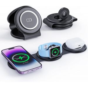 3 En 1 Chargeur Sans Fil Pour Appareils Apple Multiples, Station De Charge Magn&eacute;tique Pliable, Charge De Voyage Pour Iphone 15/14/13, Airpods 3/2/Pro/Pro2, Iwatch(Adaptateur Inclus) Noir - Neuf