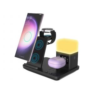 Station de recharge sans fil 6 en 1 avec r&eacute;veil et veilleuse - Neuf