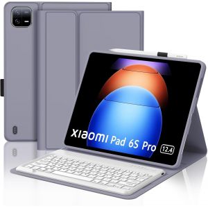 KAL-Coque Clavier Pour Xiaomi Pad 6S Pro 12.4'' 2024 -Azerty Français Clavier Avec Fente Pour Stylo, Détachable Sans Fil Bluetooth Pour Xiaomi Pad 6S Pro 12.4'', Violet Lavande - Neuf