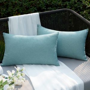 ERYI-Taie D'Oreiller Extérieure Imperméable En Polyester Doux Avec Surface Hydrofugfe Housse De Coussin De Jardin Balcon Décoratif Pour Salon Chambre Lot De 2 30X50Cm Cyan - Neuf