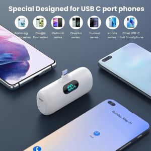 MNUUZ-Batterie Externe USB C 5000mAh, 15W 3.0A Charge Rapide Chargeur Portable Mini Power Bank avec ?cran LCD Compatible avec Samsung S23,S22/Note/Huawei/Moto/LG/Pixel/Nexus,USB C Phones etc - Blanc - Neuf