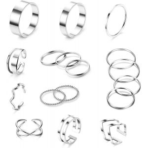 17 Pi&egrave;ces Bague Femme Acier Inoxydable Bague Bande Unie Twist Ouvert Bague Phalange Empilable Bague Midi Pouce Bague Argent/Or - Neuf
