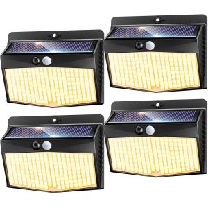 Lampe Solaire Exterieur D&eacute;tecteur De Mouvement, 168 Led 3 Modes Lumiere Solaire Exterieur, Ip65 Etanche Eclairage Exterieur Solaire Pour Jardin Garage Patio &iquest;Lot De 4 Blanc Chaud - Neuf