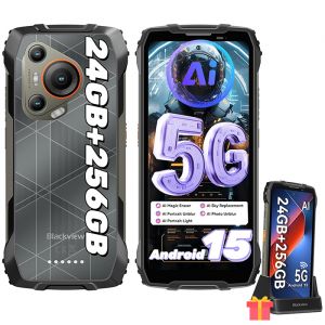 5G T&eacute;l&eacute;phone Portable Incassable Blackview BL7000 24Go+256Go 6.78"" 7500mAh 50MP Android 14,NFC Noir avec Chargeur Sans Fil Rapide - Neuf