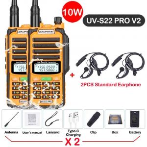walkie-talkie UV S22 PRO V2 10W IP68,double bande 136-174/400-520MHz,50KM,Radio longue portée améliorée de UV5R UV9R S22,2 paquets - Type -V2-10W-Orange 3-Usb plug - Neuf