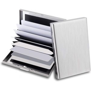 Lot de 2 porte-cartes de crédit RFID en métal, étuis de protection pour cartes de visite, pour hommes et femmes, coffret cadeau (argenté) - Neuf