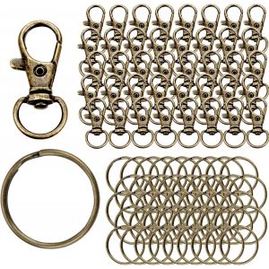 ERYI-Mousqueton Porte Clef Métal 80 Pièces Anneaux Porte Clé, Attache Porte Clé, Fermoir Mousqueton, Mousqueton Pivotant Keychain, Crochet Porte Clef Pour Bijoux Porte-Clé Gadget Diy Décoratio¿Bronze - Neuf