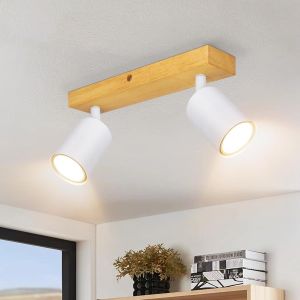 Eryi-Plafonnier Spot Orientables Blanc - Bois Spot Plafond Gu10 - Plafonnier Led 2 Spots - Pivotants & Orientables Spots De Plafond - Spot De Plafonnier Pour Salon Cuisine Chambre - Sans Ampoule - Neuf