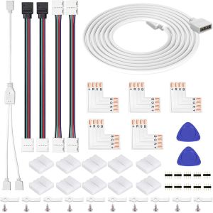 Chenquansarl-Kit De Connecteur De Bande Led - 4 Broches 8 Mm 3528 2835 Rvb - Extension De Lumière - Sans Gapless - En Forme De L - Câble Répartiteur En Y - Connecteurs De Raccordement - Neuf