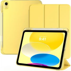 Coque Pour Ipad 11 Pouces(A16) 2025, Ipad 10&egrave;me G&eacute;n&eacute;ration 10,9 Pouces 2022 Avec Porte-Stylet, L&eacute;g&egrave;re & Mince &Eacute;tui Arri&egrave;re Translucide, R&eacute;veil/Sommeil Auto, Jaune Clair - Neuf