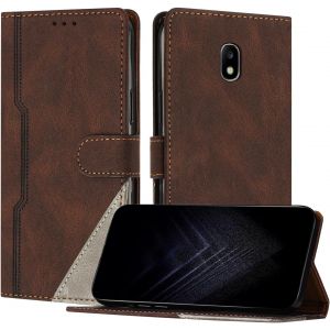 KAL-&Eacute;tui Pour Samsung Galaxy J330 / J3 2017, Housse En Cuir Pu Avec [Protection Antichoc Tpu] [Fonction Support] [Porte-Cartes ] Antichoc Magn&eacute;tique Coque Pour Galaxy J330 - Marron - Neuf