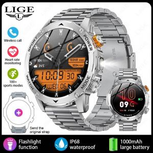 Lige Montre Intelligente Robuste Hommes 1000Mah Batterie De Grande Capacit&eacute; Lampe De Poche Ext&eacute;rieure Bluetooth Appel &Eacute;tanche Sport Fitness Smartwatch.Steel Sliver. - Neuf