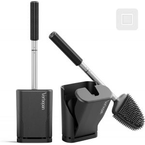 Kal-Brosse De Toilette En Silicone Noire Pour Wc : Nettoyage Brosse Wc T&ecirc;te De Brosse Flexible Pour Toilettes Salle De Bain Manche Long En Acier Inoxydable Brosses De Toilette Montage Mural Pour L'hy - Neuf
