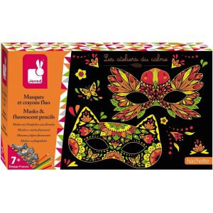 KALANKA-- Coffret Masques et Crayons Fluo - Les Ateliers du Calme - Kit Loisir Créatif Enfant - Apprentissage Motricité Fine et Créativité - Dès 7 ans, J07944 - Neuf