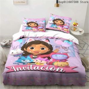 Parure De Lit Maison De Poupée Gabby's Kawaii, Ensemble De Lit Simple Double, Decoration D'intérieur Pour Filles Et Enfants, Ensemble De Housse De Couette Avec Chat Mignon De Dessin Anime - Neuf