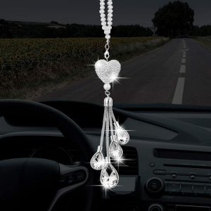 Pendentif en cristal pour rétroviseur de voiture, pendentif porte-bonheur pour intérieur de remorque (blanc, longueur de chaîne 9,8"") - Neuf