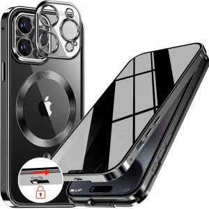 CAUC-[Anneau en M&eacute;tal CD & Verrouillage de S&eacute;curit&eacute;] Coque Anti-Espion Magn&eacute;tique pour iPhone 14 Pro Max 6.7"" [Protection D'objectif Int&eacute;gr&eacute;e] &Eacute;tui Int&eacute;grale avec &Eacute;cran en Verre 9H Int&eacute;gr&eacute;, - Noir - Neuf