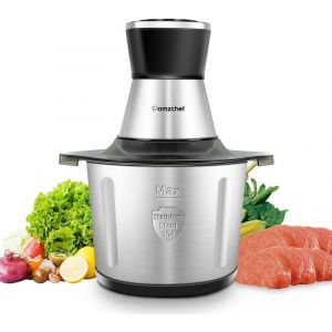 NouvelHorizonstore-Hachoir a viande--3L hachoir &eacute;lectrique avec bol en acier inoxydable,mini 500W avec 2 vitesses,Hachoir &agrave; viande &agrave; 6 lames pour hacher la viande, les oignons, les fruits et les l&eacute;gu - Neuf