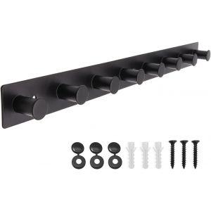 Pat&egrave;re murale &agrave; vis en acier inoxydable avec 8 crochets (noir, 8 crochets) - Neuf