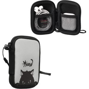 LORANKA-Housse &eacute;couteurs Compatible avec in-Ear Headphones - Sacoche Protection Antichoc Oreillettes avec Fermeture &eacute;clair et Filet - Gris-Noir - Neuf