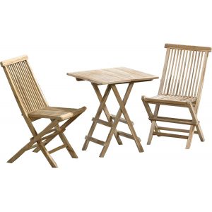 Ulteronixshop-Ambientehome- Ensemble 3 Pi&egrave;ces Salon De Jardin En Teck, Table Carr&eacute;e Pliante 40 X 60 Cm Environ, Chaises Pliantes - Neuf