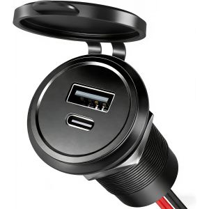 LORANKA-Prise USB 12V 48W en Aluminium pour Camping-Car, Voiture, Double Port QC3.0 USB-A et PD3.0 Trou USB-C 25mm pour Camping-Car, Bateau, Caravane, remorque, Camion, Yacht (1 pi&egrave;ce) - Neuf