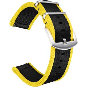 Bracelet De Montre À Dégagement Rapide En Nylon Toile Pour Homme Femme - 22mm - Noir/Jaune - Neuf