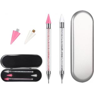 Kal-Lot De 2 Outils De Pointillage &Agrave; Double Extr&eacute;mit&eacute; Pour Strass &Agrave; Ongles Avec 2 T&ecirc;tes De Cire Suppl&eacute;mentaires, Crayon &Agrave; Pointe De Cire Pour D&eacute;coration D'ongles, Pierres Pr&eacute;cieuses, Cristaux, Artisa - Neuf