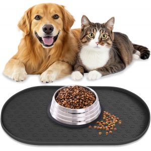 Tapis De Gamelle Pour Chien Et Chat-Antidérapant-En Silicone-Pour Gamelle Pour Chien Et Chat-100 % Imperméable-Avec Bords Surélevés-Passe Au Lave-Vaisselle (Noir,M : 48 X 30 Cm) - Neuf