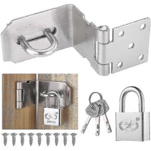 Moraillon de cadenas à 90 degrés avec cadenas et vis,moraillon de loquet de porte en acier inoxydable,moraillon de cadenas à angle droit indéformable pour porte en bois,jardin,fenêtre - Neuf