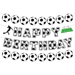 CHECARZHN--NO1-Décoration Fête Football, Thème De Football Bannière Joyeux Anniversaire Noir Et Blanc Fanions Suspendus Guirlande Pour Les Fans De Football Garçons Anniversaire Décorations Fourniture - Neuf