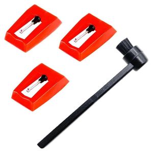 Lot de 3 aiguilles de rechange pour tourne-disque avec brosse de nettoyage pour stylet, - Neuf