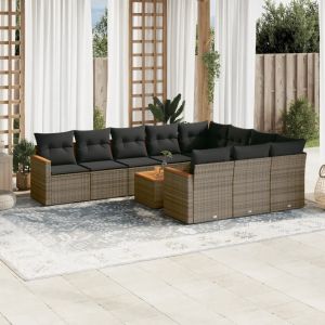 Prolenta Premium - Salon De Jardin 11 Pcs Avec Coussins Gris R&eacute;sine Tress&eacute;e - Neuf
