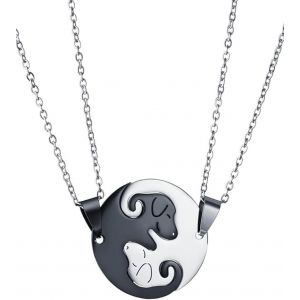 Kal-Collier Couple,2pcs Bijoux Colliers Pendentif Puzzle Coeur Separable Detachable Chien Acier Inoxydable Amiti&eacute; Amoureux Couple Avec 2 Cha&icirc;nes Cadeau Couple Valentine(Chien) - Neuf