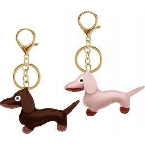 asas-Lot De 2 Porte-Clés Teckel,Pendentif De Sac À Main,Pendentif Chiot,Pendentif Teckel En Cuir,Décoration De Sac,Porte-Clés Cadeau,Rose,Taille Unique - Neuf